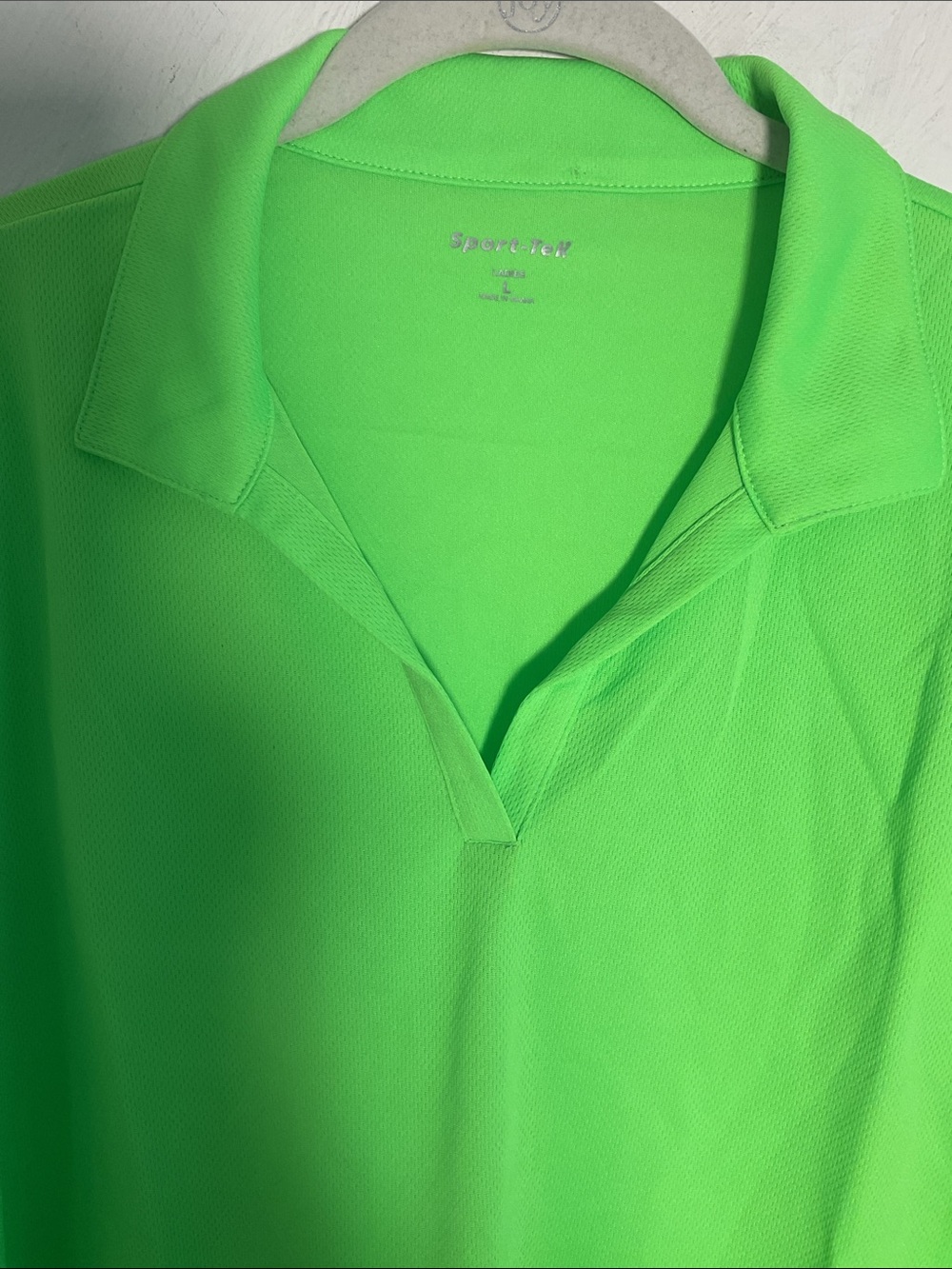 Sport-Tek Lime Micropique Sport Wick Open Placket Polo Shirt Size L Ladies - Picture 2 of 8